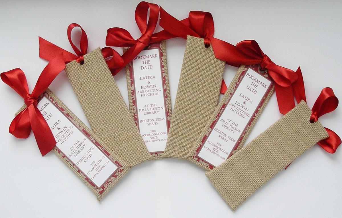 Burlap And Paisley Bookmark The Date Bookmarkers - (custom Colors Available)